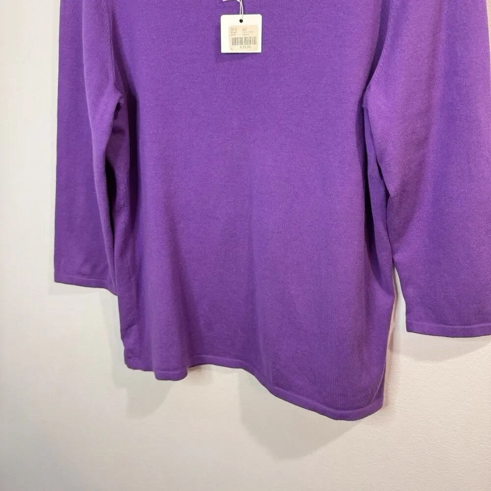 NWT Belford Sweater Shirt L $95 Pima Cotton Purple Stretch 3/4 Sleeves Basic
